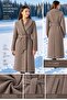 Women's Belted, Pocketed, Slit, Lined Cashmere Coat, Gray Brown