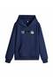 Women's Hooded Back and Front Cat Flowers Printed Navy Blue 2 Thread Raster Sweatshirt - 2