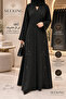 Black Abaya with Botanical Embroidery Symmetrical Pattern Long Sleeves Straight Cut Women's Clothing - 3