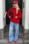 Red Crew Neck Oversize Long Women's Knitwear Sweater Mg2890 - 2