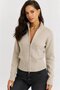 Women's Beige Zippered High-Neck Waist-Fitted Long-Sleeved Knit Cardigan - 2