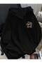 Women's Hooded Leopard Cherry Back and Front Printed Black 2 Thread Raster Sweatshirt - 2
