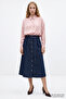 High Waist Belted Regular Denim Midi Skirt - 4