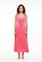 Lady Adjustable Shoulder Strap V-Neck Long Muslin Dress Pink Pmb