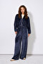 Zipped Jacket with Balloon Details, Reglan Sleeves, Soft Textured, Navy Blue - 3