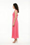 Lady Adjustable Shoulder Strap V-Neck Long Muslin Dress Pink Pmb - 3
