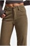 Women's Milk Coffee Flare Fit Velvet Velvet Fabric Trousers - 6