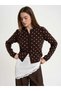 Soft Textured Long Sleeve Polka Dot Buttoned Knitwear Hirka - 2