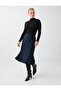 Navy Blue Midi Knitted Skirt with Stitching Detail and Elastic Waist - 2