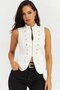 Women's White Gold Button Detailed Zippered Stand Collar Stylish Vest - 3