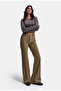 Women's Milk Coffee Flare Fit Velvet Velvet Fabric Trousers - 7