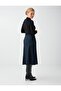 Navy Blue Midi Knitted Skirt with Stitching Detail and Elastic Waist - 4
