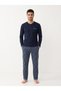 Men's Long Sleeved Plaid Pajama Set Navy Blue - 4