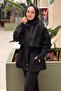 Stone Embroidered Hooded Zippered Coat - 2