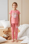 Girl's Short Sleeve Printed Combed Cotton Pajama Set 2647 Mercan01