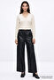 Faux Leather Wide Leg Regular Trousers with Elastic Waist - 6
