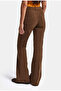 Women's Coffee Flare Fit Velvet Velvet Fabric Trousers - 5