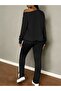 Women's one shoulder open long sleeve viscose two thread blouse and side stripe detailed trousers two piece set - 2