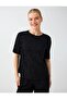 Black Pleated Detailed Round Neck Short Sleeve Velvet Blouse - 4