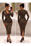 Women's long sleeve lace collar back slit patterned midi dress