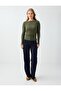 Khaki Boat Neck Slim Fit Blouse with Drawstring Detail - 2