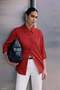 Striped Sleeve Fold Detail Shirt - Red