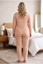 Ribbed Interlock Fabric Collar Buttoned Winter Plus Size Women's Pajama Set 2700 - 5
