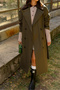 Velvet Collared Long Trench Coat with Epaulettes - 2