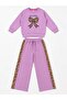 Girl's Cotton Lilac Color Leopard Ribbon Patterned Long Sleeve Embroidered Winter Tracksuit Set - 2
