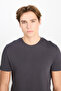 100% Cotton Relaxed Fit Wide Ksim Crew Neck Anthracite Basic T-Shirt - 4