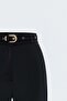 Satin Classic Trousers with Belt Detail - Black - 3