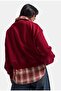 Women's Burgundy W6-35 Oversize Plaid Shirt Detailed Design Sweatshirt - 2