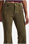 Women's Khaki Flare Fit Smooth Textured Stretchy Velvet Fabric Trousers