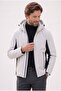 Men's Relax Fit Classic Cut Adjustable Hooded Zippered Color Block Pocketed Ecru Puffer Jacket - 5