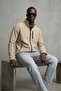 Men's Zippered Stand Collar Loose Beige Fleece - 6
