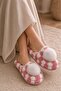 Ezy Women's Pompom Checkered Plush House Slippers Soft Sole Winter Slippers