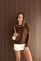 Women's Brown Collared Stone Embroidered Oversized Knitwear Sweater Nbk25818 (Std-36-42) - 4