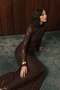 Long Sleeve Lace Dress - Brown