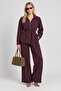 Belted Premium Selection Suede Modal Suit Lby0085 Mürdüm - 3