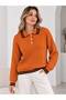 Polo Collar Stripe Detailed Knitted Women's Sweater - 2