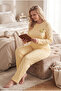 Ribbed Interlock Fabric Collar Buttoned Winter Plus Size Women's Pajama Set 2700 - 4