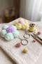Set of 2 Hand Knitted Fluffy Flower Bag Ornaments and Keychains - Macrame Charm