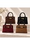 Women's Hand and Shoulder Bag Suede Gold Buckle Short Handle Stylish Burgundy - 4