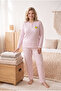 Ribbed Interlock Fabric Collar Buttoned Winter Plus Size Women's Pajama Set 2700 - 4