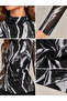 Women's Black Tie-Dye Patterned Long Sleeve Gathered Detailed Lined Tulle Blouse - 4