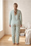 Ribbed Interlock Fabric Collar Buttoned Winter Plus Size Women's Pajama Set 2700 - 5
