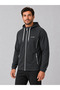 Men's Black Hooded Zippered Ribbed Sports Sweatshirt - 4