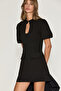 Calassa Women's Watermelon Sleeve Collar Detailed Mini Black Dress - 4
