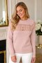 Women's Round Neck Long Sleeve Front and Back Lace Detailed Openwork Soft Comfortable Fit Powder Knitwear Sweater - 5