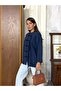 Suede Flowy Shirt with Birit Tie Front 0168 - Navy Blue - 2